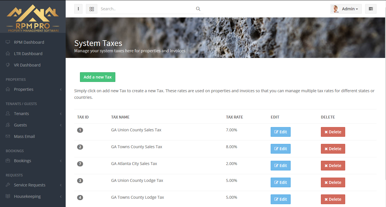 RPM Pro tax settings
